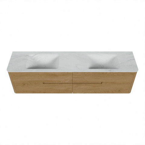 Mondiaz CIRO-DLUX Ensemble de meubles de salle de bains - 190x45x50cm - Plan vasque en solid surface Opalo - 2 cuves Double - sans trous de robinet - 4 tiroirs - Chêne SW1530943