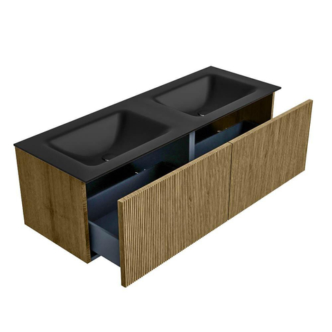 Mondiaz KURVE Badkamermeubelset - 130x46x40cm - 2 lade - wastafel solid surface - dubbel - 2 kraangaten - Dusk SW1415212