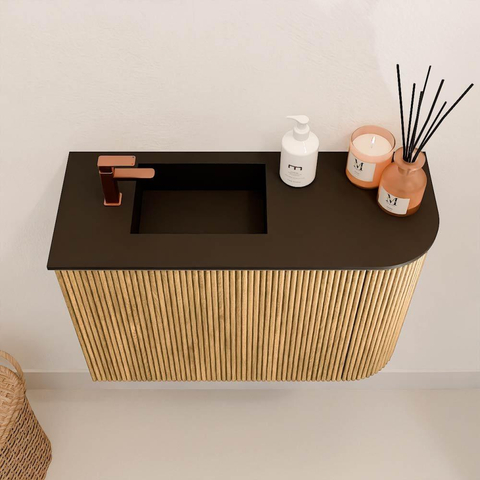 Mondiaz JOYA 61.6cm meuble de salle de bains - arrondi droit couleur Oak - Vasque FAYE position Gauche 1 trou de robinet couleur Urban SW1421197