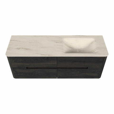 Mondiaz CIRO-DLUX Ensemble de meubles de salle de bains - 140x45x50cm - Plan-vasque Solid surface Meli - 1 vasque à droite - 1 trou de robinet - 4 tiroirs - Shadow SW1532539