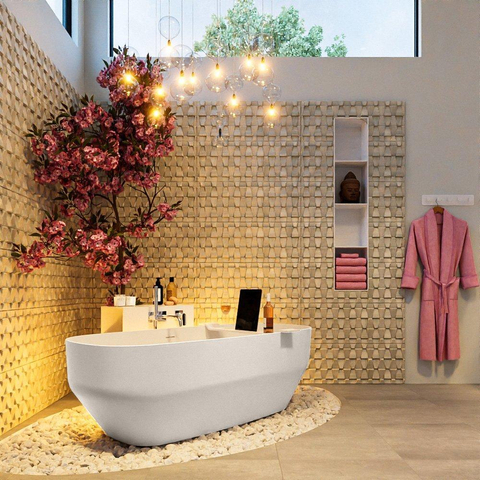 MONDIAZ STONE baignoire autoportante - 170x75cm - lin mat / talc (beige / blanc) SW491522