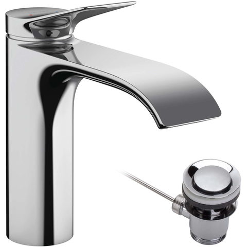 Hansgrohe VIVENIS 1 greeps wastafelkraan - 110 PopUp - trekwaste - hoogglans chroom SW642491
