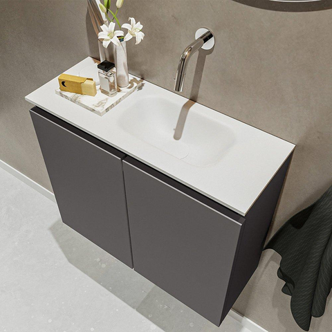 MONDIAZ TURE Toiletmeubel 60x23x50cm met 0 kraangaten 2 deuren dark grey mat Wastafel Eden rechts Solid Surface Wit SW474928