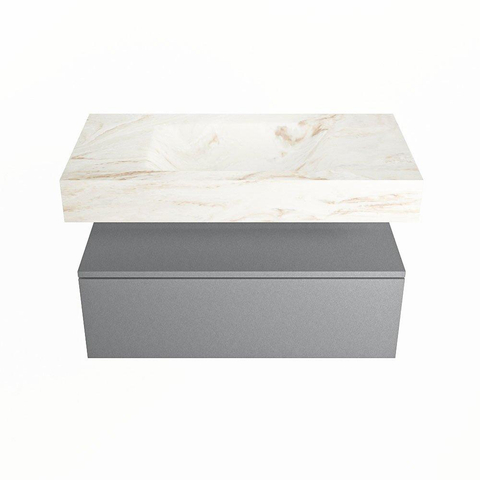 Mondiaz ALAN-DLUX Ensemble de meuble - 90cm - meuble Plata mat - 1 tiroir - Lavabo Cloud Frappe suspendu - vasque Centre - 0 trous de robinet SW805446