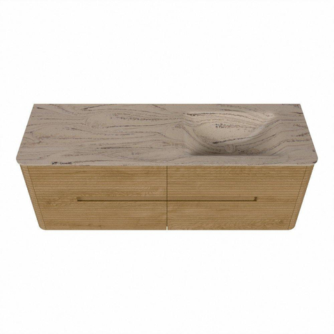 Mondiaz CIRO-DLUX Badkamermeubelset - 140x45x50cm - Solid surface wastafel Arena - 1 wasbak Rechts - zonder kraangaten - 4 lades - Oak SW1531336