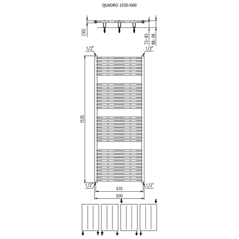 Plieger Quadro radiateur design horizontal 1535x600mm 886W blanc 7250060
