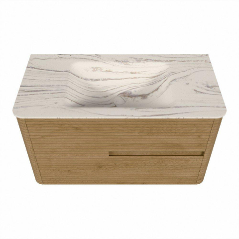 Mondiaz CIRO-DLUX Ensemble de meubles de salle de bains - 90x45x50cm - Vasque solid surface Nata - 1 bassin au milieu - 1 trou de robinet - 2 tiroirs - Chêne SW1531458