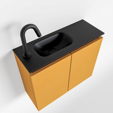 MONDIAZ TURE Toiletmeubel 60x23x50cm met 1 kraangaten 2 deuren ocher mat Wastafel Eden links Solid Surface Zwart SW475354