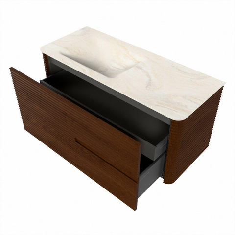 Mondiaz CIRO-DLUX Ensemble de meubles de salle de bains - 110x45x50cm - Plan vasque en solid surface Ostra - 1 vasque à gauche - sans trous de robinetterie - 2 tiroirs - Ruby SW1531851