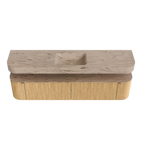 MONDIAZ THOR-DLUX Meuble de salle de bains - 200cm - arrondi gauche + droite - couleur Oak - 2 tiroirs et 2 portes - Vasque suspendue CLOUD Milieu sans trou de robinet - couleur Arena SW1467056
