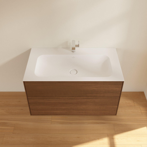 Villeroy & Boch finion wastafelonderbouwkast - met 2 laden - 99.6x59.1x49.8cm - voor meubelwastafel - 4164 - Walnut Veneer (mat hout) SW106678