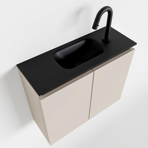 MONDIAZ TURE Toiletmeubel 60x23x50cm met 1 kraangaten 2 deuren linen mat Wastafel Eden midden Solid Surface Zwart SW475410