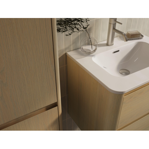 Thebalux Sunny Ensemble meuble de salle de bains - 62x46x57cm - lavabo - céramique - 1 trou de robinet - blanc brillant - meuble bas - 2 tiroirs - sans poignée - placage bois - Blanc (bois) SW1462508