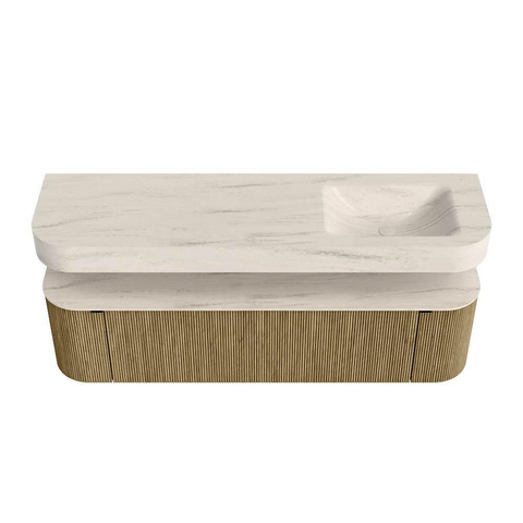 MONDIAZ THOR-DLUX Meuble de salle de bains 170cm arrondi gauche + droite couleur Dusk avec 1 tiroir et 2 portes. Vasque suspendue CLOUD Droite 1 trou de robinet couleur Meli. SW1465768