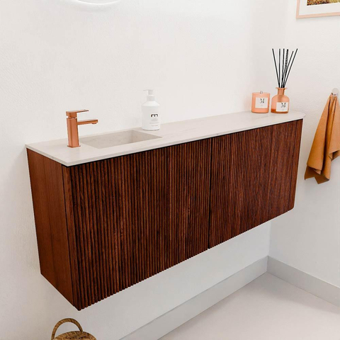 Mondiaz JOYA-DLUX 111.6cm toiletmeubel - ronding rechts kleur Ruby - Wastafel FAYE positie Links 1 kraangat kleur Meli. SW1425388