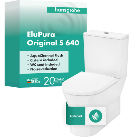 Hansgrohe EluPura Original S duoblok 640 met horizontale uitgang AquaChannel Flush met opbouw reservoir en toiletzitting wit SW1164952