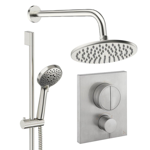 Crosswater MPRO ensemble de douche pluie encastré – douche de tête Ø 20 cm – douchette ronde – 2 leviers – inox brossé SW1472706