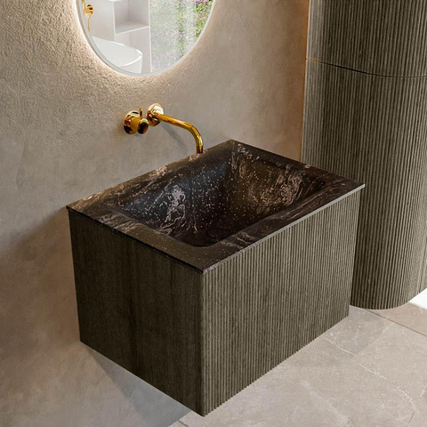 Mondiaz KURVE-DLUX Ensemble meuble de salle de bains - 60x46x40cm - 1 tiroir - vasque solid surface - centrale - sans trou de robinet - Shadow SW1414631