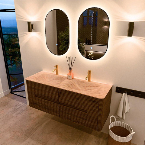Mondiaz CIRO-DLUX Badkamermeubelset - 130x45x50cm - Solid surface wastafel Saba - 2 wasbak Dubbel - 2 kraangaten - 4 lades - Dusk SW1533338