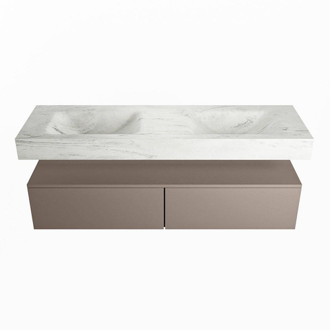 Mondiaz ALAN-DLUX Ensemble de meuble - 150cm - meuble Smoke mat - 2 tiroirs - Lavabo Cloud Opalo suspendu - vasque Gauche et droite - 0 trous de robinet SW806599