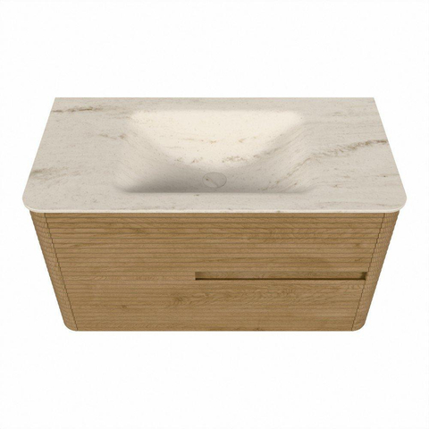 Mondiaz CIRO-DLUX Ensemble de meubles de salle de bains - 90x45x50cm - lavabo solid surface Meli - 1 bassin au milieu - 1 trou de robinet - 2 tiroirs - Chêne SW1531379