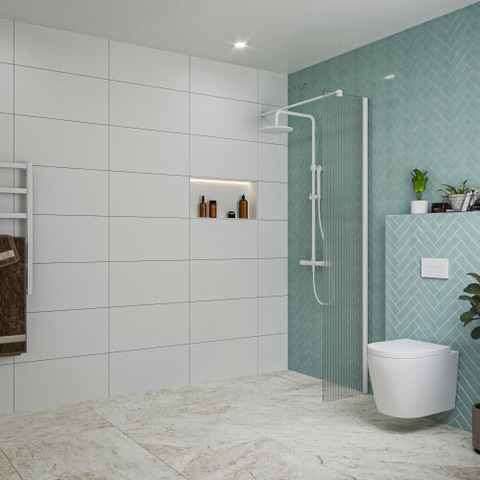 FugaFlow Eccelente Vetro inloopdouche badkamer - 40x200cm - ribbelglas - wandarm - mat wit SW1124876