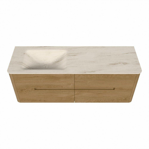 Mondiaz CIRO-DLUX Ensemble de meubles de salle de bains - 140x45x50cm - lavabo en résine minérale Meli - 1 vasque à gauche - sans trous de robinetterie - 4 tiroirs - Chêne SW1531393