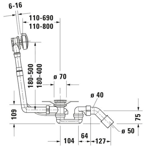 Duravit D-code Badafvoer en overloopcombinatie + waste - voor bad - 170cm - met middenafvoer - verchroomd chroom 0315165