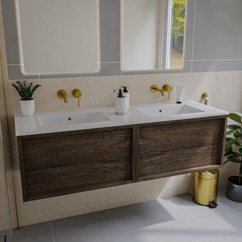 Saniclass Holz Frame Meuble sous lavabo de salle de bains - 140x45x40cm - 2 tiroirs - Chêne charcoal SW1420776