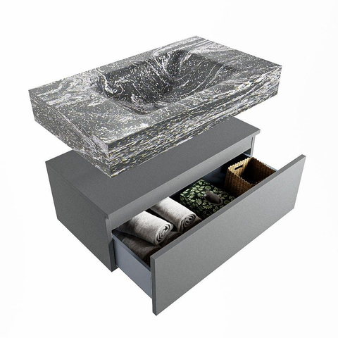 MONDIAZ ALAN - DLUX Badkamermeubelset - 80cm - onderkast - Plata - 1 lade - vrijhangende wastafel - wasbak midden - 1 kraangat - Lava SW808367