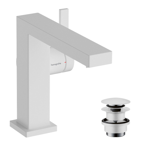 Hansgrohe Tecturis E 1 greeps wastafelkraan - 110 Fine - coolstart - met PushOpen - waste set - mat wit SW918382