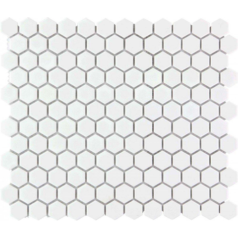 The Mosaic Factory Barcelona mozaïektegel - 26x30cm - wand en vloertegel - Zeshoek/Hexagon - Porselein White Mat SW62219