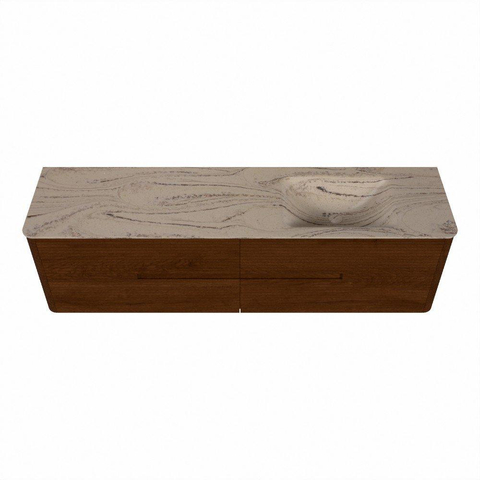 Mondiaz CIRO-DLUX Badkamermeubelset - 180x45x50cm - Solid surface wastafel Arena - 1 wasbak Rechts - 1 kraangat - 4 lades - Ruby SW1531743
