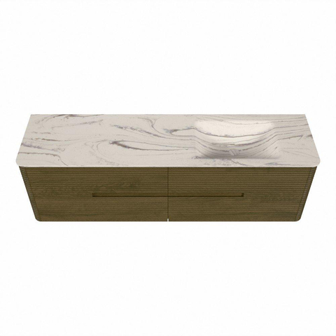Mondiaz CIRO-DLUX Meuble de salle de bains - 170x45x50cm - Plan-vasque solid surface Nata - 1 cuve à droite - sans trous de robinetterie - 4 tiroirs - Dusk SW1533243