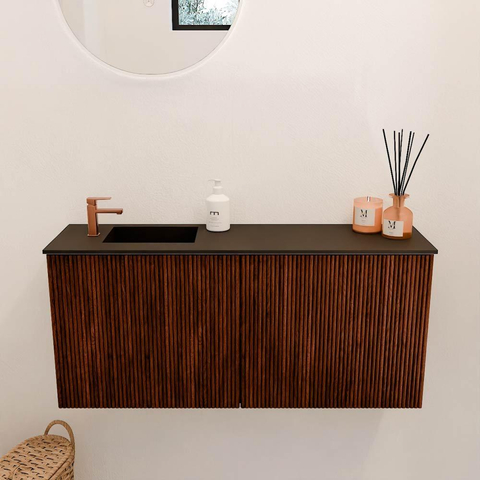 Mondiaz JOYA 90cm toiletmeubel - kleur Ruby - Wastafel FAYE positie Links 1 kraangat kleur Urban. SW1421821
