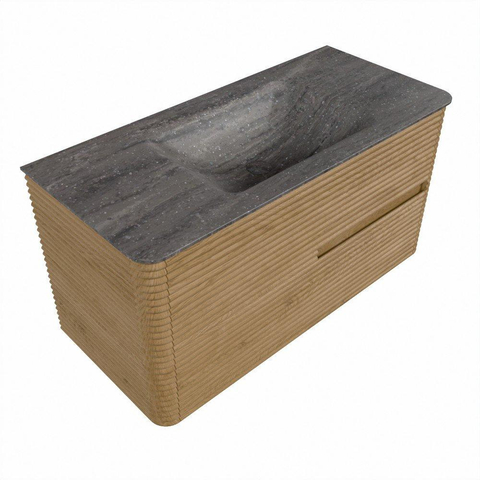 Mondiaz CIRO-DLUX Meuble de salle de bains - 100x45x50cm - Plan-vasque Solid surface Oza - 1 vasque au milieu - sans trous de robinet - 2 tiroirs - Chêne SW1531099