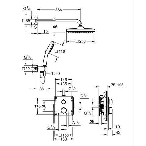 Grohe QuickFix Precision Thermostat Perfect Inbouw Douchesysteem - Vitalio Comfort 250 hoofddouche - chroom SW1120187