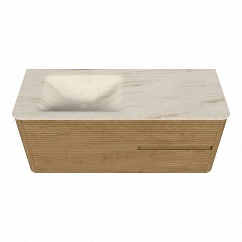 Mondiaz CIRO-DLUX Badkamermeubelset - 120x45x50cm - Solid surface wastafel Meli - 1 wasbak Links - 1 kraangat - 2 lades - Oak SW1531392