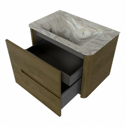Mondiaz CIRO-DLUX Meuble de salle de bains - 70x45x50cm - Plan-vasque solid surface Glace - 1 lavabo central - 1 trou de robinet - 2 tiroirs - Dusk SW1532864