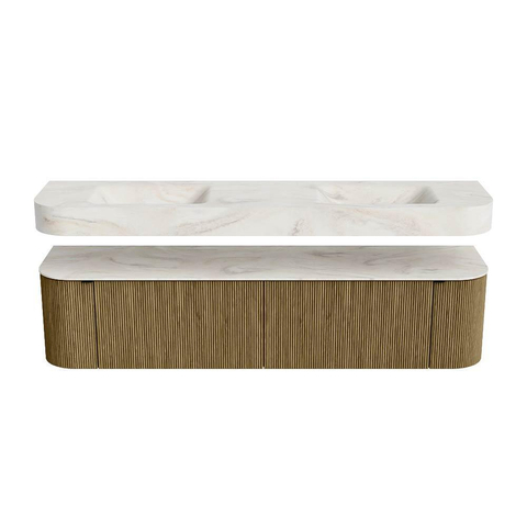 MONDIAZ THOR-DLUX Meuble de salle de bains 190cm arrondi gauche + droite couleur Dusk avec 2 tiroirs et 2 portes. Vasque suspendue CLOUD Double 2 trous de robinet couleur Ostra. SW1466490