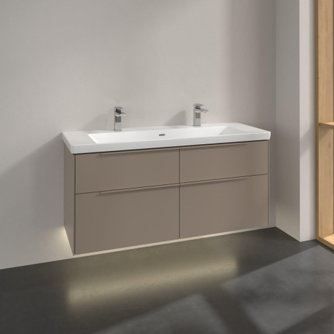 Villeroy & Boch Subway 3.0 Wastafelonderkast - met verlichting - 4 uittrekladen - 1272x576x478mm - taupe SW797138