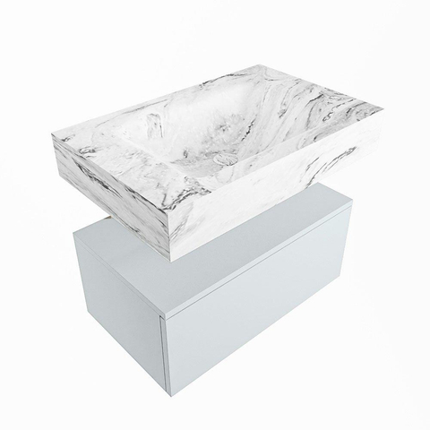 MONDIAZ ALAN - DLUX Ensemble de meubles de salle de bains - 70cm - meuble bas - Clay - 1 tiroir - lavabo suspendu - cuve au centre - 1 trou de robinet - Glace SW806191