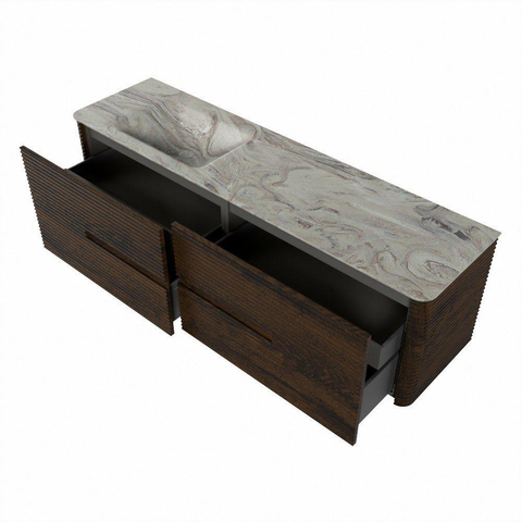 Mondiaz CIRO-DLUX Badkamermeubelset - 170x45x50cm - Solid surface wastafel Glace - 1 wasbak Links - zonder kraangaten - 4 lades - Walnut SW1530280