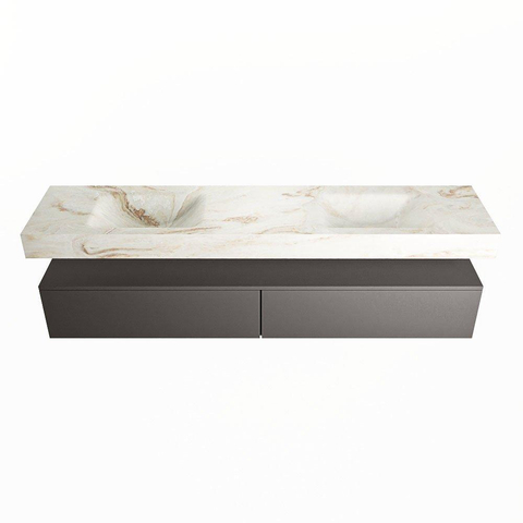 Mondiaz ALAN-DLUX Ensemble de meuble - 200cm - meuble Dark grey mat - 2 tiroirs - Lavabo Cloud Frappe suspendu - vasque Gauche et droite - 2 trous de robinet SW804758