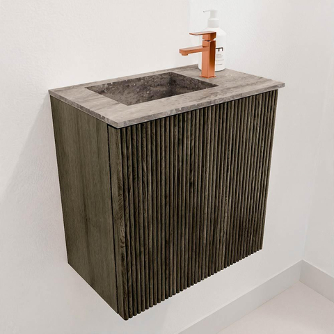 Mondiaz JOYA-DLUX 40cm toiletmeubel - kleur Shadow - Wastafel FAYE positie Links 1 kraangat kleur Oza. SW1425017