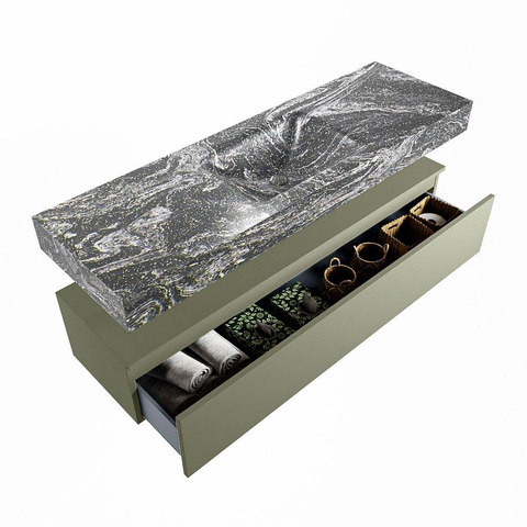 MONDIAZ ALAN - DLUX Badkamermeubelset - 150cm - onderkast - Army - 1 lade - vrijhangende wastafel - wasbak midden - 0 kraangaten - Lava SW808575