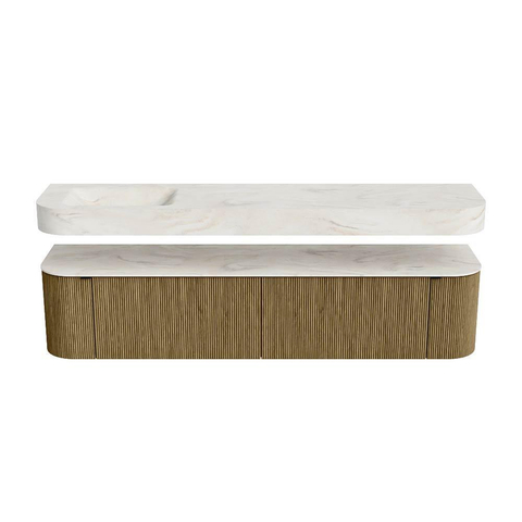 MONDIAZ THOR-DLUX Meuble de salle de bains - 200cm - arrondi gauche + droite - couleur Dusk - 2 tiroirs - 2 portes - Vasque suspendue CLOUD Gauche sans trou de robinet - couleur Ostra SW1466868