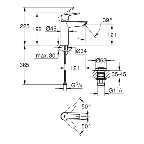 Grohe Start M-size wastafelmengkraan - met klikwaste - matte black (mat zwart) SW811176