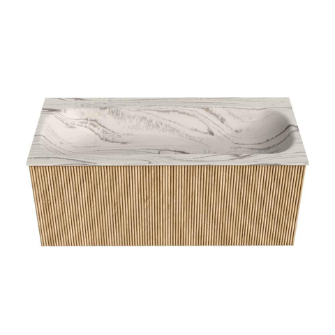 MONDIAZ KURVE-DLUX Meuble de salle de bains 100 cm couleur Oak avec 1 tiroir et 0 porte. Lavabo BIG MEDIUM Centre sans trou de robinet Nata. SW1432079