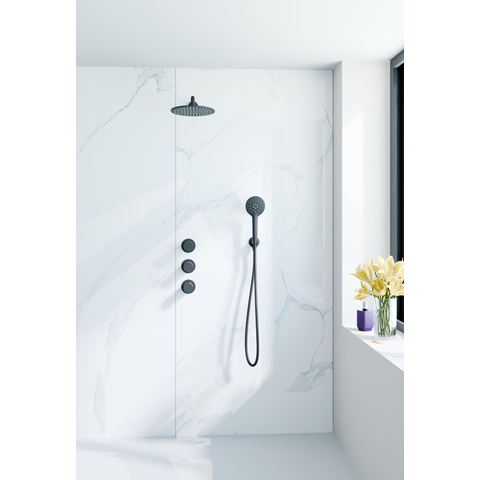 Fortifura Nebbio Regendoucheset - inbouwkraan - inbouwdeel - wandaansluitbocht - doucheslang metaal - ronde handdouche - 35cm - wandarm - 30cm ronde hoofddouche - mat zwart SW1237946